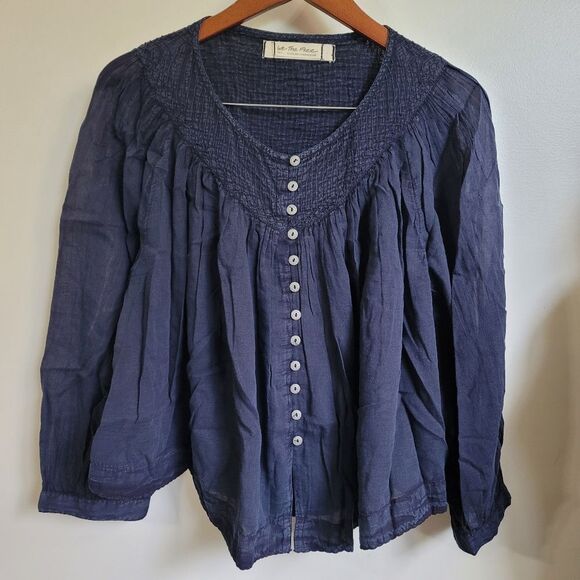 We The Free Cool Meadow Button Down Navy Blue Top Size Small - Picture 3 of 8